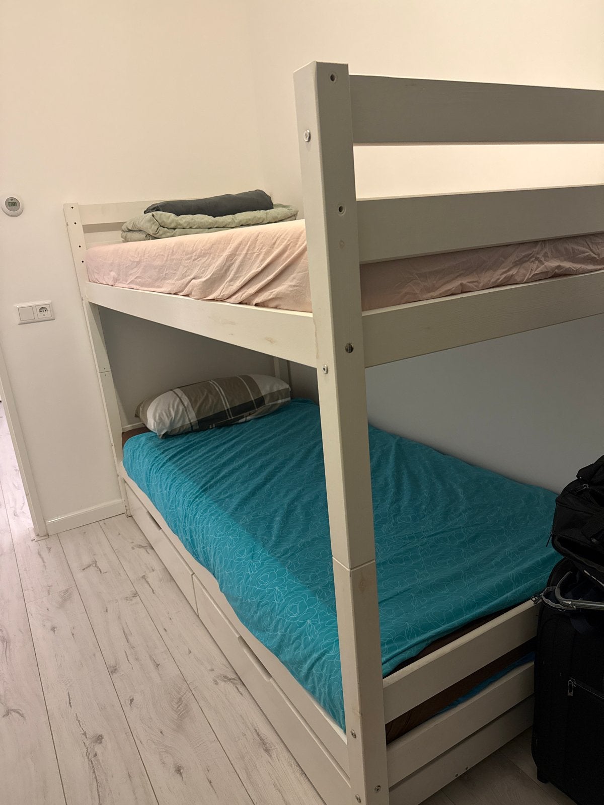 Stevig wit houten stapelbed met opberglades 208-148, Ophalen, Gebruikt, 90 cm, 160 tot 180 cm