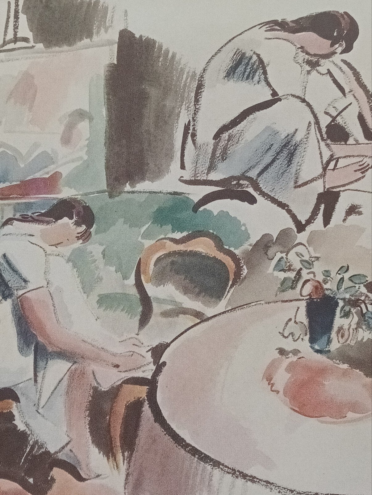 Rik Wouters offset prent uit 1954 - Vrouw aan tafel, Antiek en Kunst, Ophalen of Verzenden