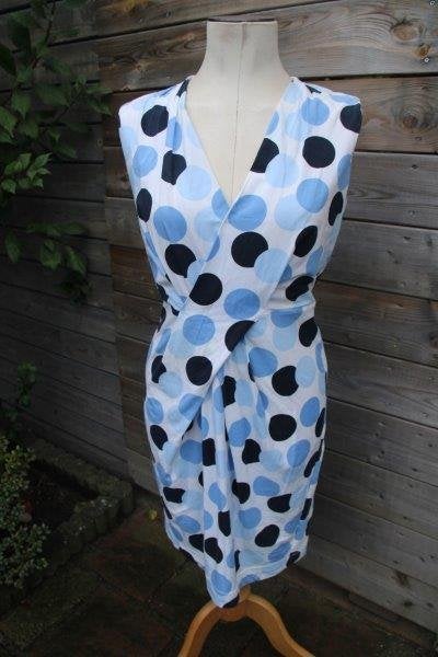 Overslagjurk creme/ blauw Purdey mt S Vaste prijs, Blauw, Ophalen of Verzenden, Zo goed als nieuw, Purdey