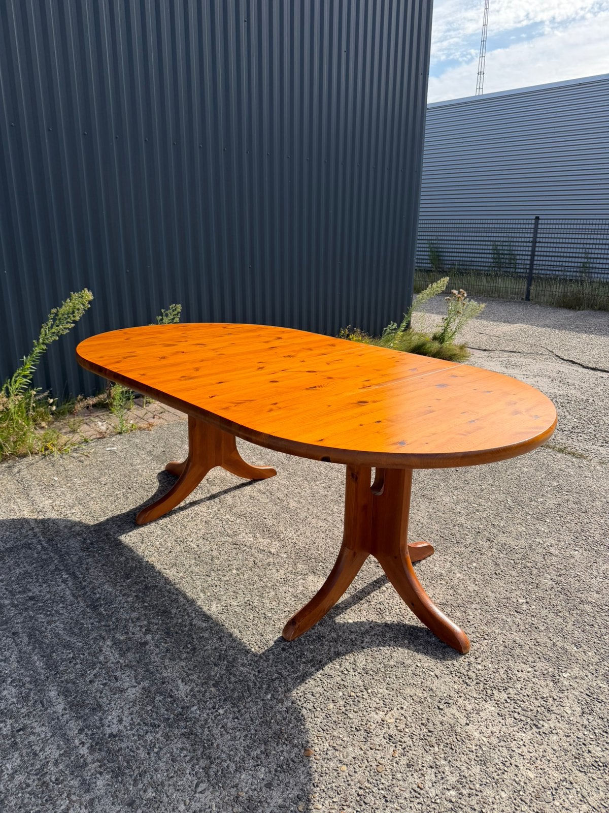 Vintage eettafel rond uitschuifbaar massief, Ophalen, Gebruikt, C, G