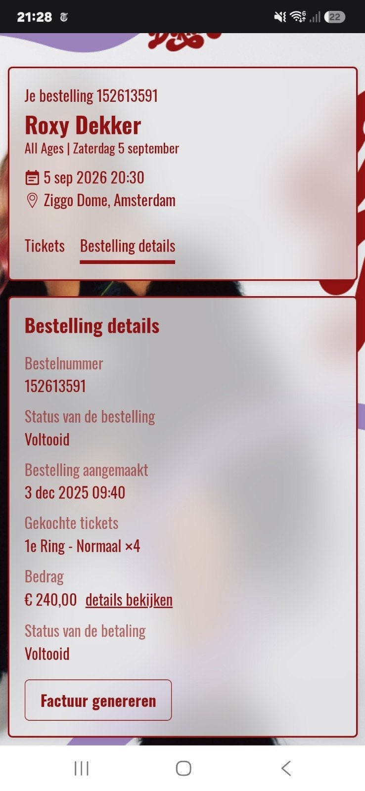 4x tickets 1e ring zitplaatsen Roxy Dekker 5 september 2026, Drie personen of meer