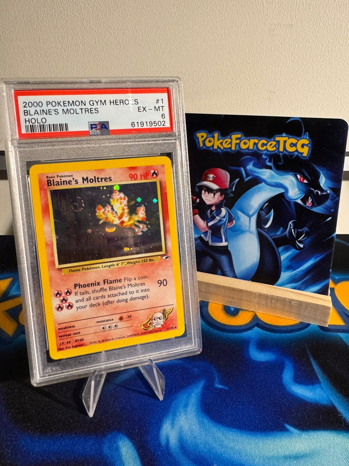 Pokémon | Blaine’s Moltres | Swirl! | Holo! | PSA 6 | 1/132, Ophalen of Verzenden, Zo goed als nieuw