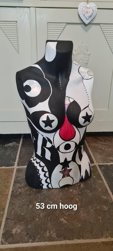 Unieke handgeschilderde buste, 53 cm hoog, Handgemaakt, Buste, Kunststof, Abstract