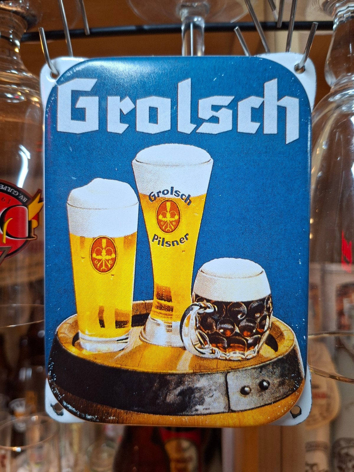 Vintage Grolsch Bier Emaille Bordje - Decoratief Brouwerij, Ophalen of Verzenden