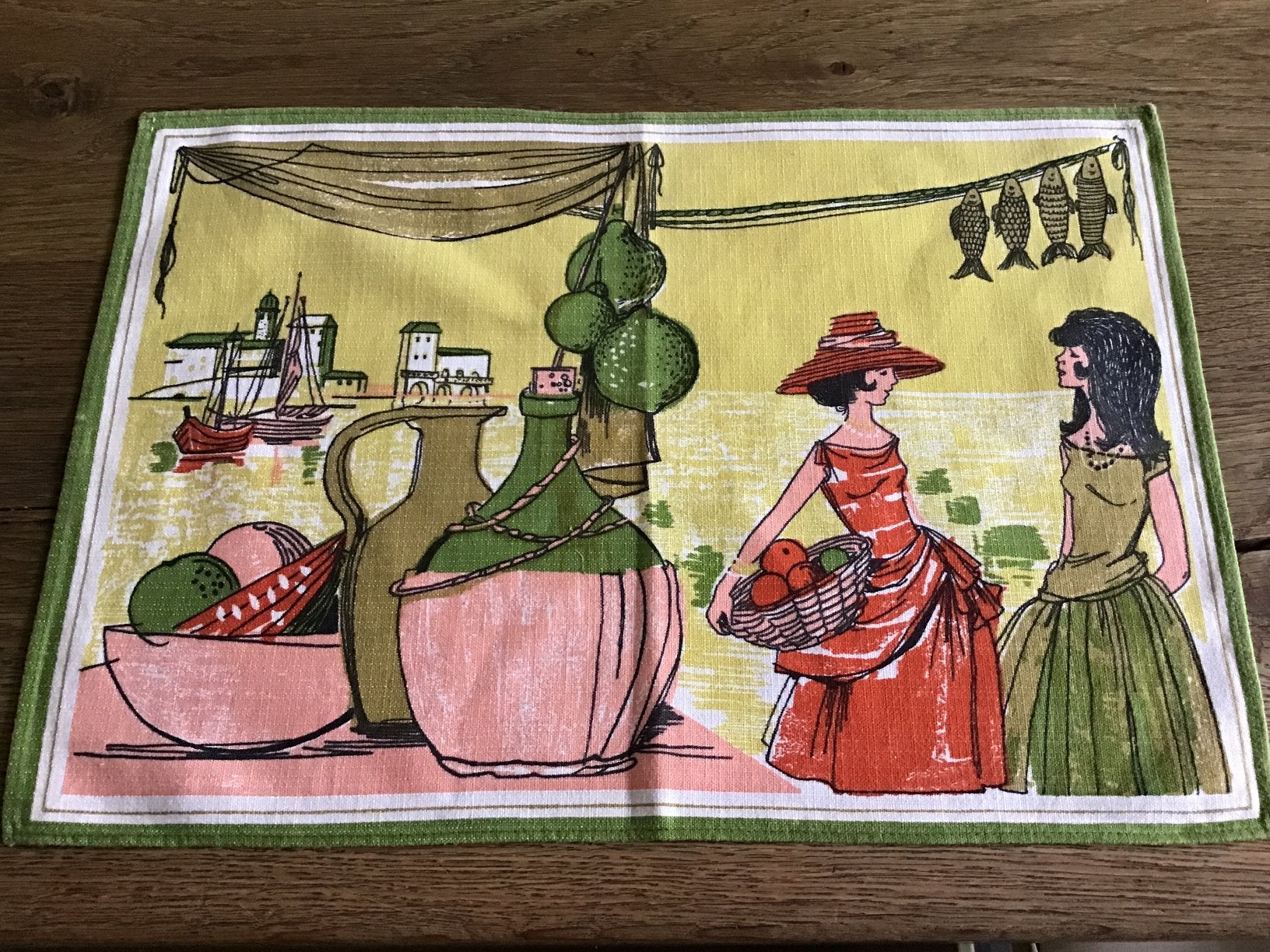 RETRO “ MALLORCA” STOFFEN PLACEMAT uit 1960, Ophalen of Verzenden, Huis en Inrichting