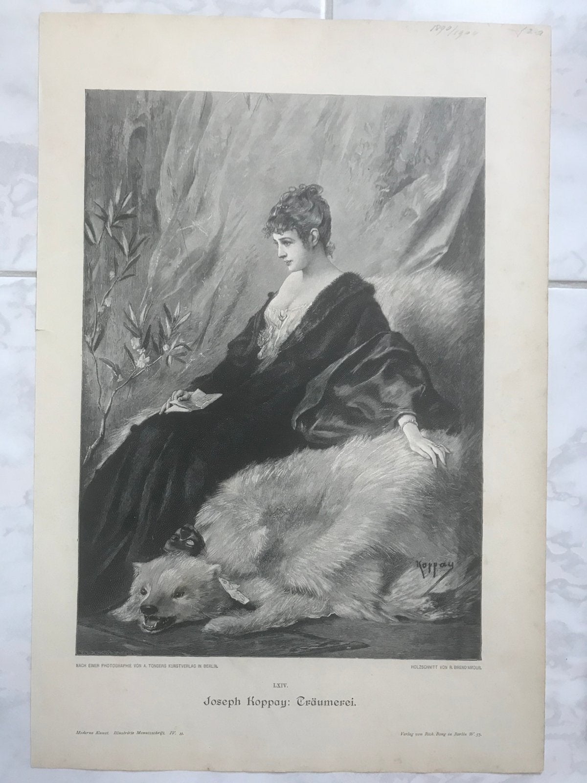 Joseph Koppay: Träumerei, 1897, or. gravure, 31x22cm. Mooi!, Antiek en Kunst, 31 cm, 1800 - 1899, Portret, 22 cm