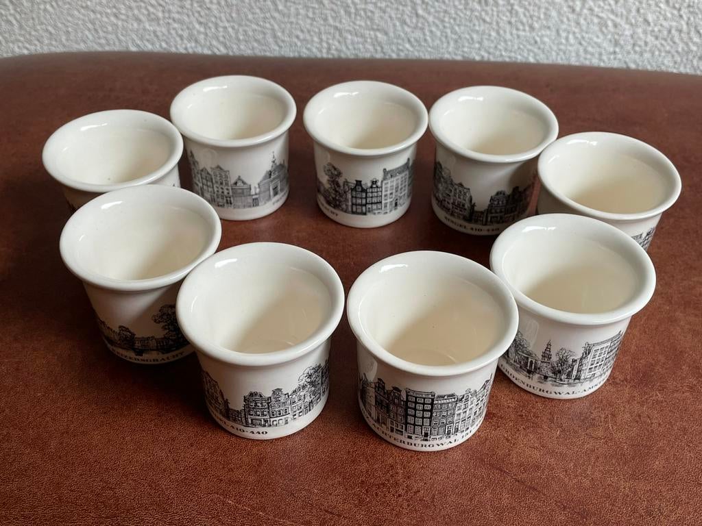 8 eierdopjes Villeroy & Boch Amsterdamse grachten, Gebruikt, Overige typen, Ophalen of Verzenden, Overige stijlen