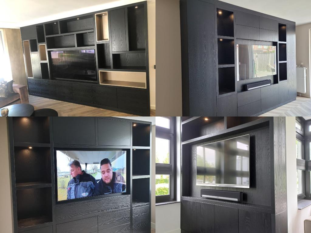 Zwart eiken tv wandkast OP MAAT, Huis en Inrichting, Kasten | Televisiemeubels, Eikenhout, Nieuw, Ophalen of Verzenden, Minder dan 100 cm