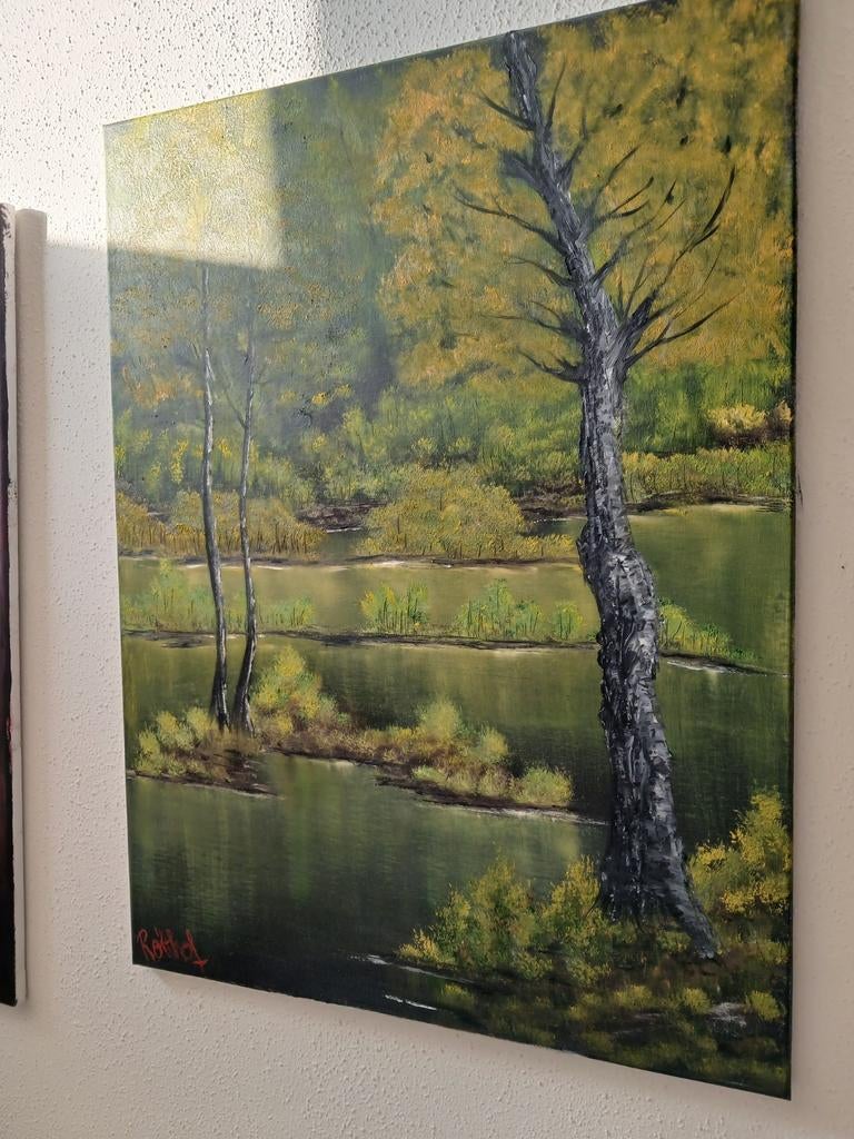 Olieverf schilderij op doek - Landschap met bomen, Ophalen of Verzenden