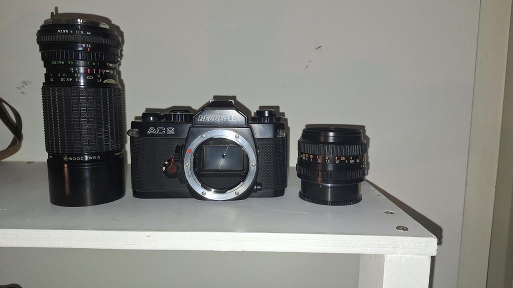 Revueflex AC2 met 100-200mm f4.5 macro, Audio, Tv en Foto, Fotocamera's Analoog, Ophalen of Verzenden, Zo goed als nieuw, Spiegelreflex