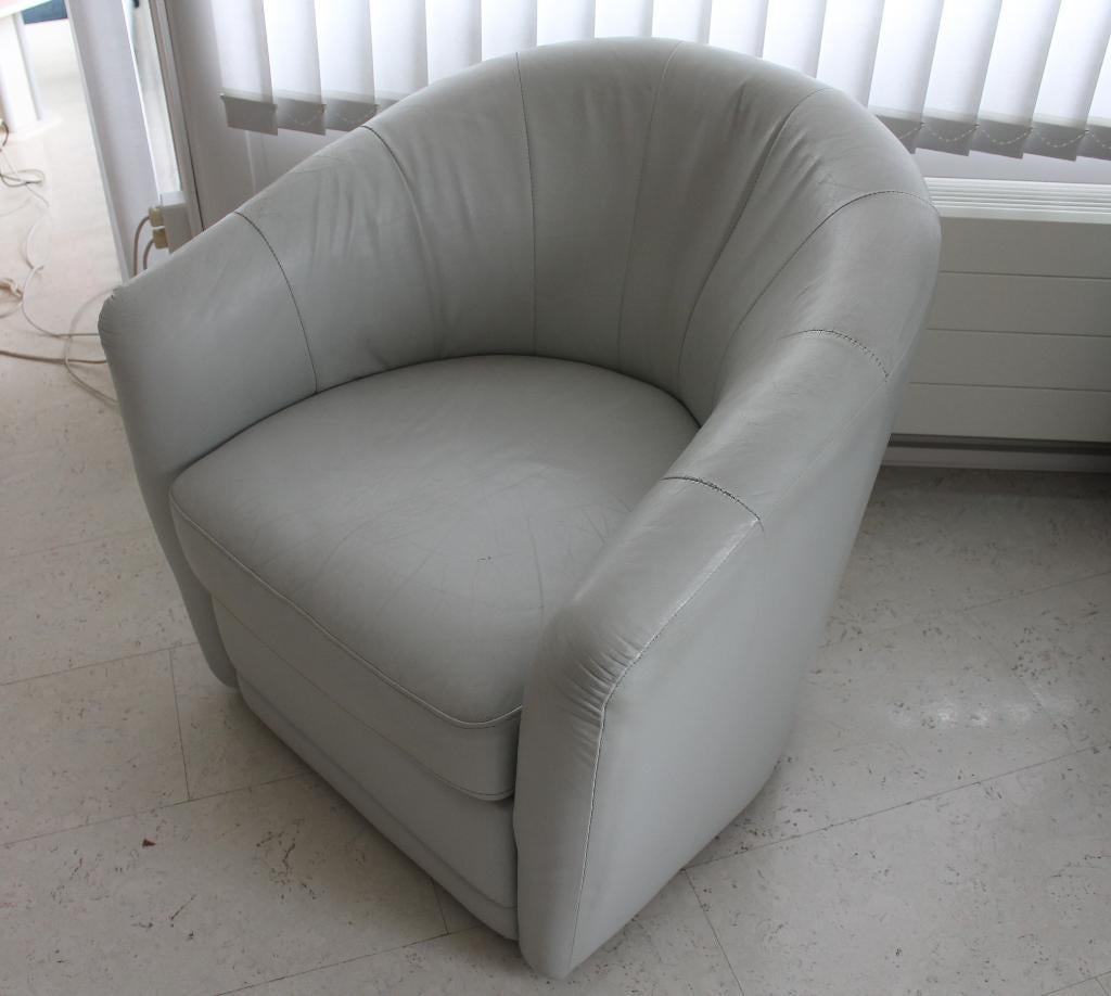 Natuzzi Draaifauteuil fauteuil stoel leder leer, lichtgrijs, Ophalen, Gebruikt, Minder dan 75 cm, Leer