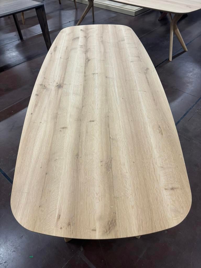 Eiken Deens ovale tafel Puglia met gebogen poten 220x100cm, Ophalen, 200 cm of meer, 50 tot 100 cm, Zo goed als nieuw