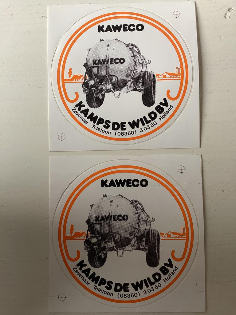 2 ronde stickers Kaweco Kamps De Wild Zevenaar, Verzenden, Zo goed als nieuw