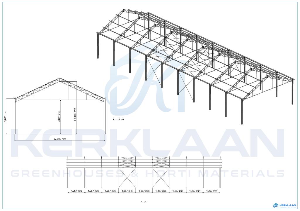 Complete staalconstructie 491 m² | 12.80m x 38.40m, Ophalen of Verzenden, Gebruikt, IJzer