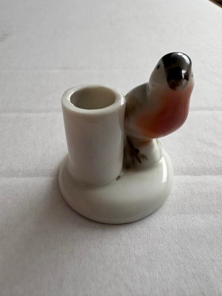 Kleine porseleinen kaarsenhouder met vogeltje, Overige materialen, Gebruikt, Overige kleuren, Ophalen of Verzenden