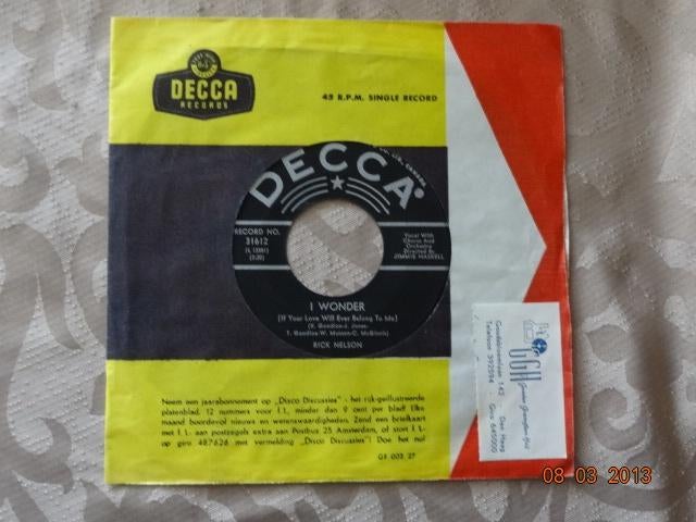 Rick Nelson - I wonder  (7"), Gebruikt, 7 inch, Single, Ophalen of Verzenden