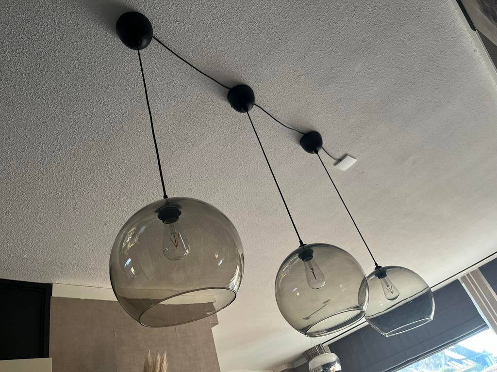 3 mooie glazen lampen rookkleur van de Ikea, Ophalen of Verzenden, Zo goed als nieuw, Minder dan 50 cm