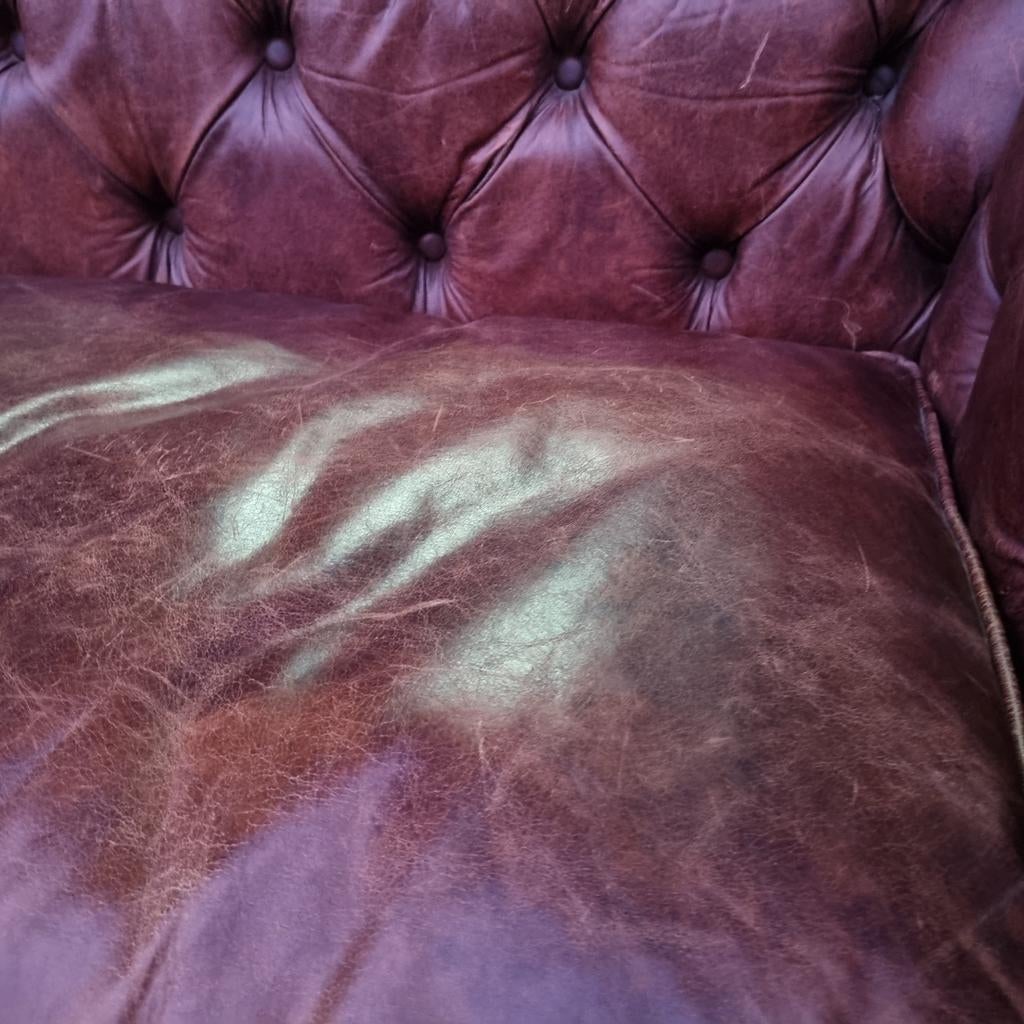 Vintage Chesterfield bank cigar brown leer + BEZORGING, Huis en Inrichting, Gebruikt, Chesterfield, Ophalen of Verzenden, Rechte bank