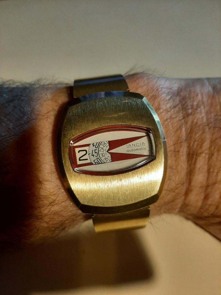 Zeldzaam Lancia Automatic Jumphour Herenhorloge, Overige merken, Staal, Gebruikt, Staal