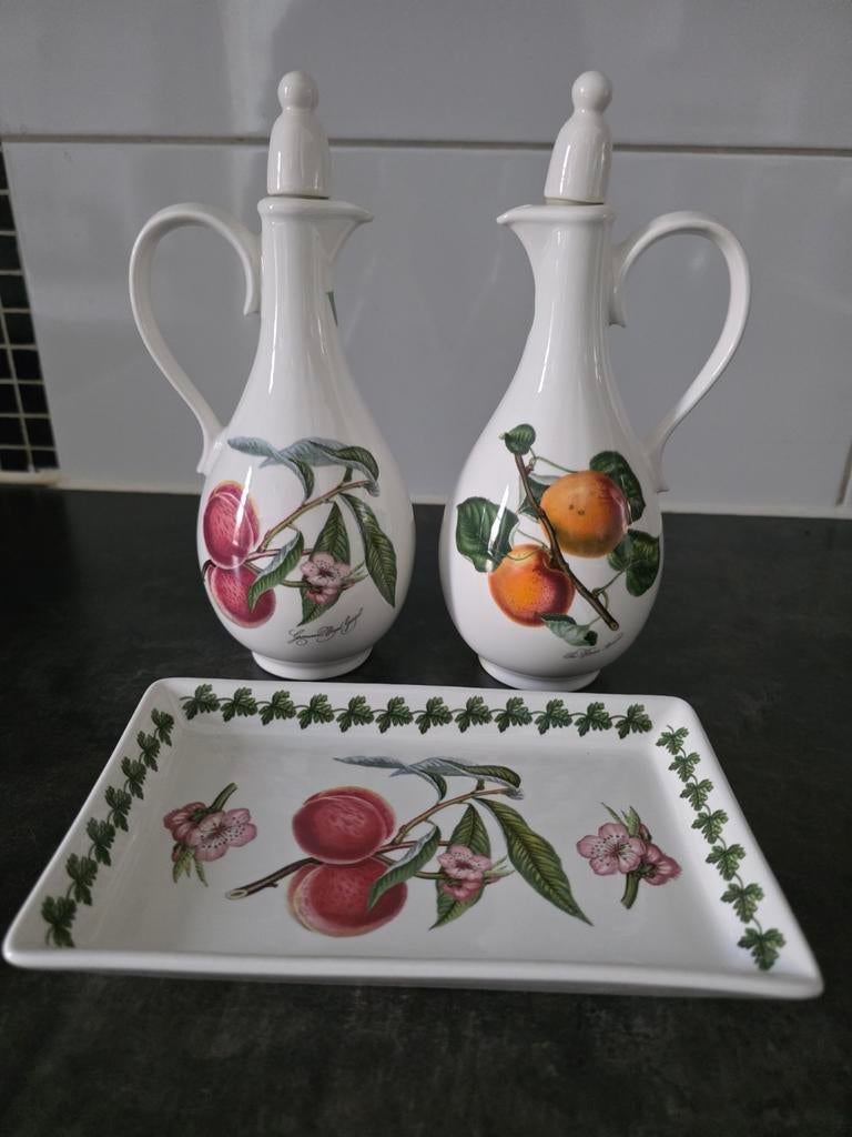 Portmeirion pomona olie en azijn fles met onder bord, Huis en Inrichting, Ophalen of Verzenden, Zo goed als nieuw, Rond