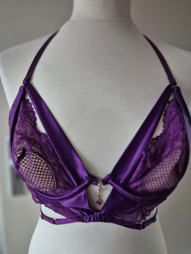 Hunkemoller Paarse bh met kant & sierketting rug – maat 80B, Ophalen of Verzenden, Paars, BH