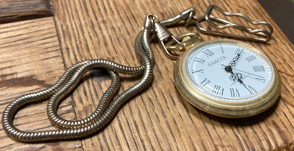 Vintage analoge  Exacta Zakhorloge met Ketting, zak, Overige merken, Overige materialen, Zakhorloge, Met bandje