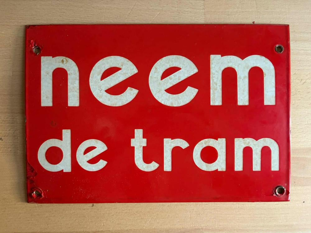 Unieke emaille borden Haagsche Tramweg-Maatschappij/HTM., Reclamebord, Gebruikt, ., Ophalen of Verzenden