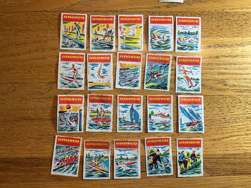 Lucifermerken Grosco Watersport lucifers, Ophalen of Verzenden, Gebruikt, Luciferdoosjes of -merken