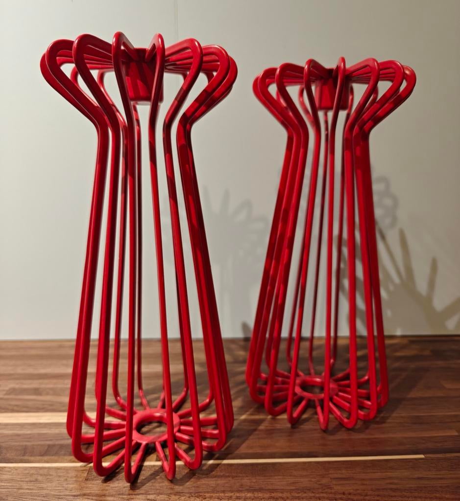Vintage 90s IKEA Trådig - set van 2 kandelaars, Ophalen of Verzenden, Zo goed als nieuw, Metaal, Rood