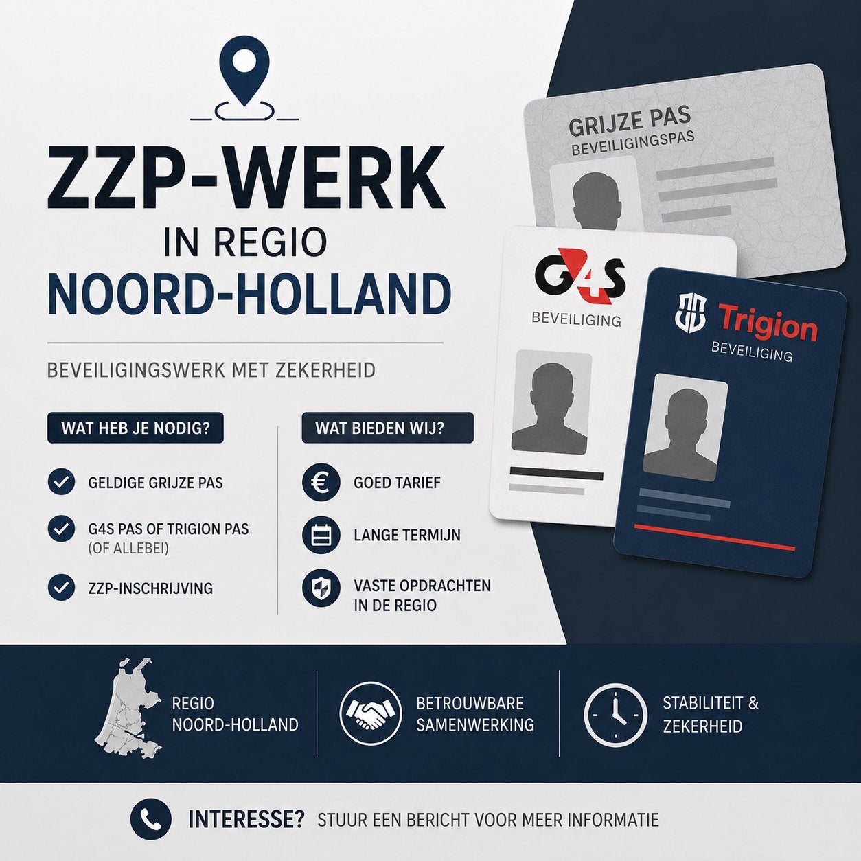 ZZP Beveiligers Gezocht | Noord-Holland | Lange Termijn, 33 - 40 uur, Freelance of Uitzendbasis