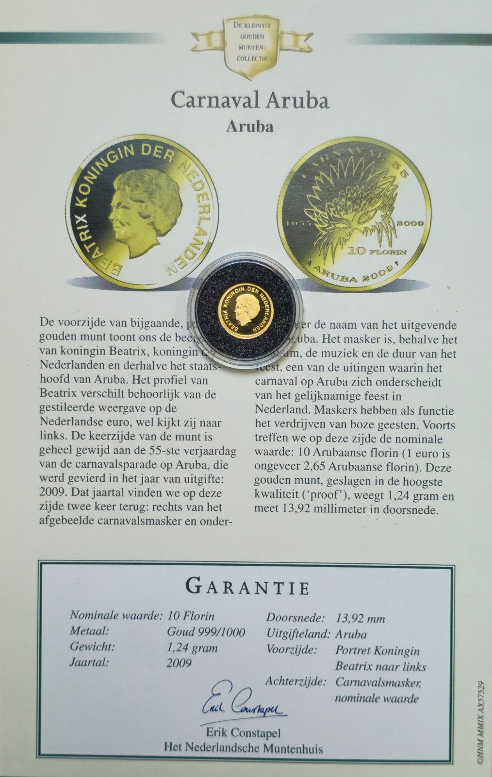 Gouden 10 Florin Carnaval Aruba 2009 - Beatrix, Ophalen of Verzenden