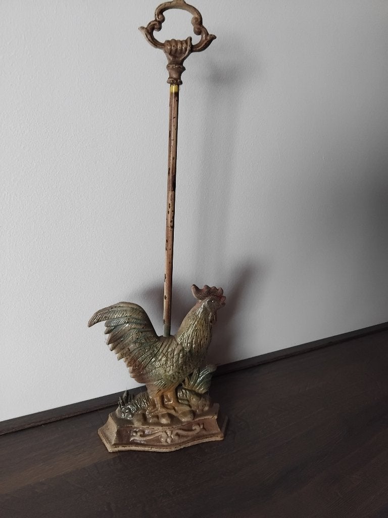 VINTAGE DEURSTOP GIETIJZER HAAN/KIP LANG HANDVAT/HAAN-KIP, Ophalen