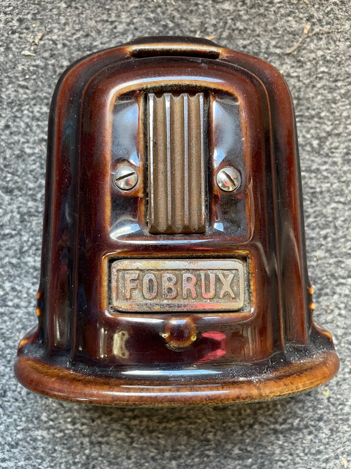 Vintage Fobrux keramische kachel spaarpot jaren '30, Verzamelen, Spaarpotten, Ophalen of Verzenden, Gebruikt, Metaal of Blik, Object of Gebouw