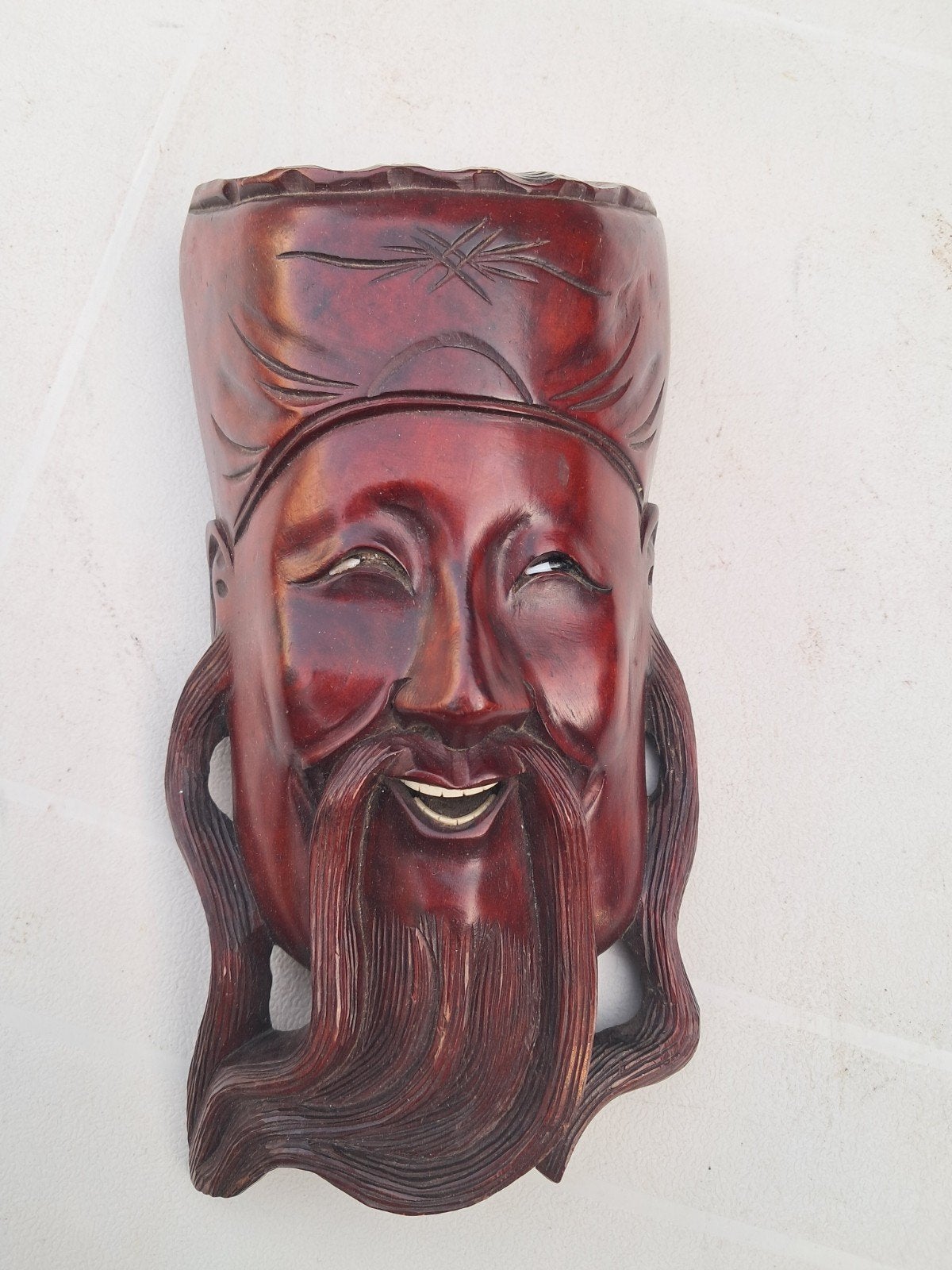 Houten Aziatisch Wandmasker - Man met Baard, Antiek en Kunst, Hout, Bruin, Azië, Man