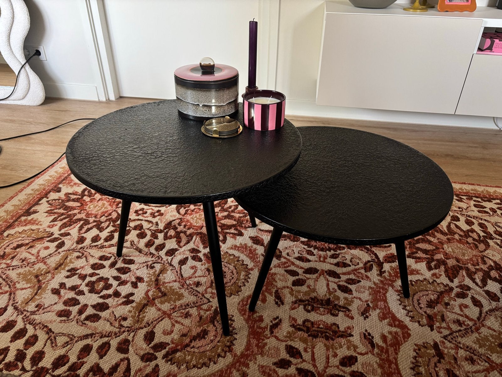 Woood metalen coating bijzettafels, Huis en Inrichting, Tafels | Salontafels, Ophalen, Rond, Nieuw, 50 tot 100 cm