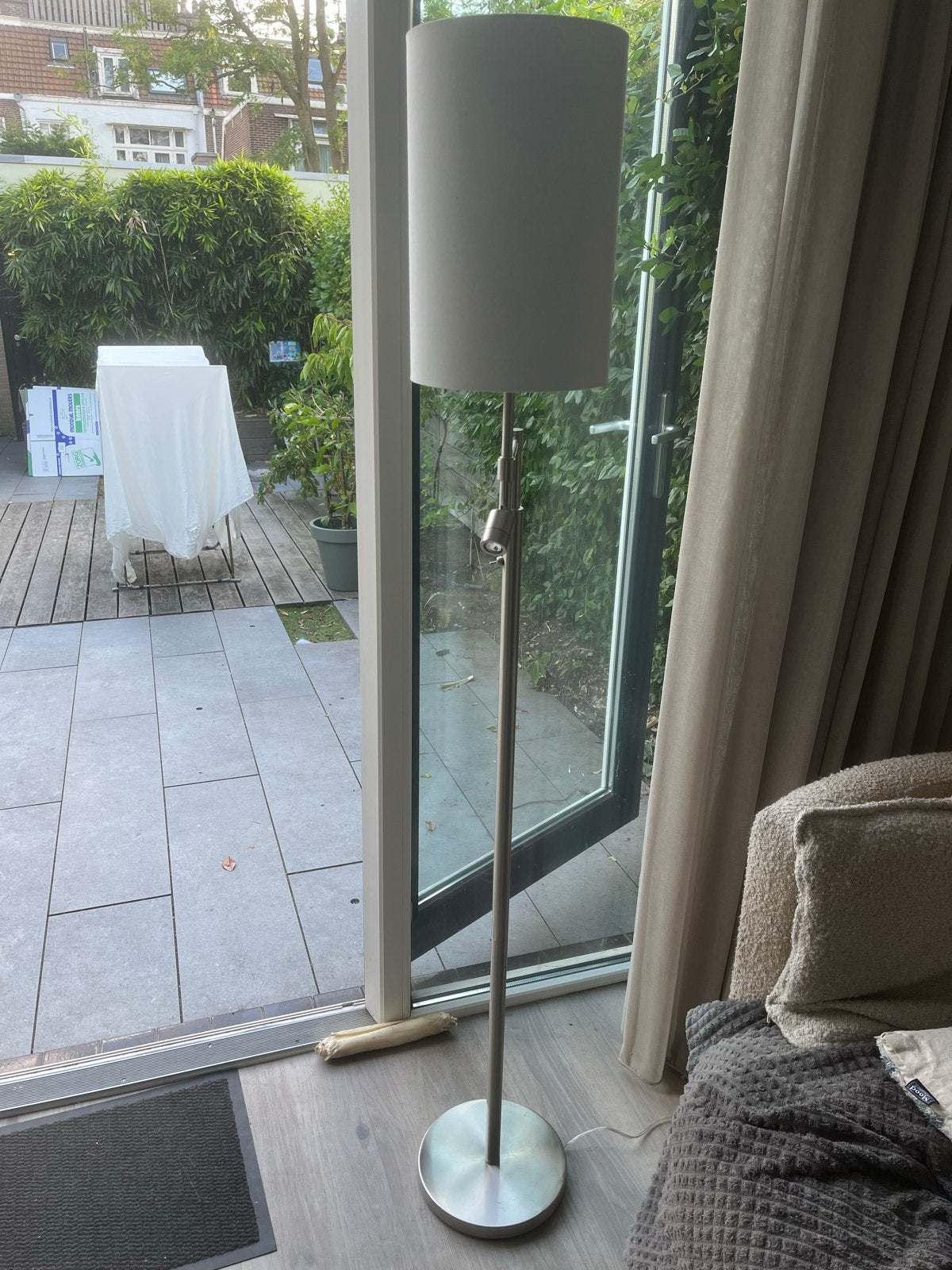 Staande lamp met leeslamp en witte kap - 160cm, Ophalen, Gebruikt, Metaal, 150 tot 200 cm