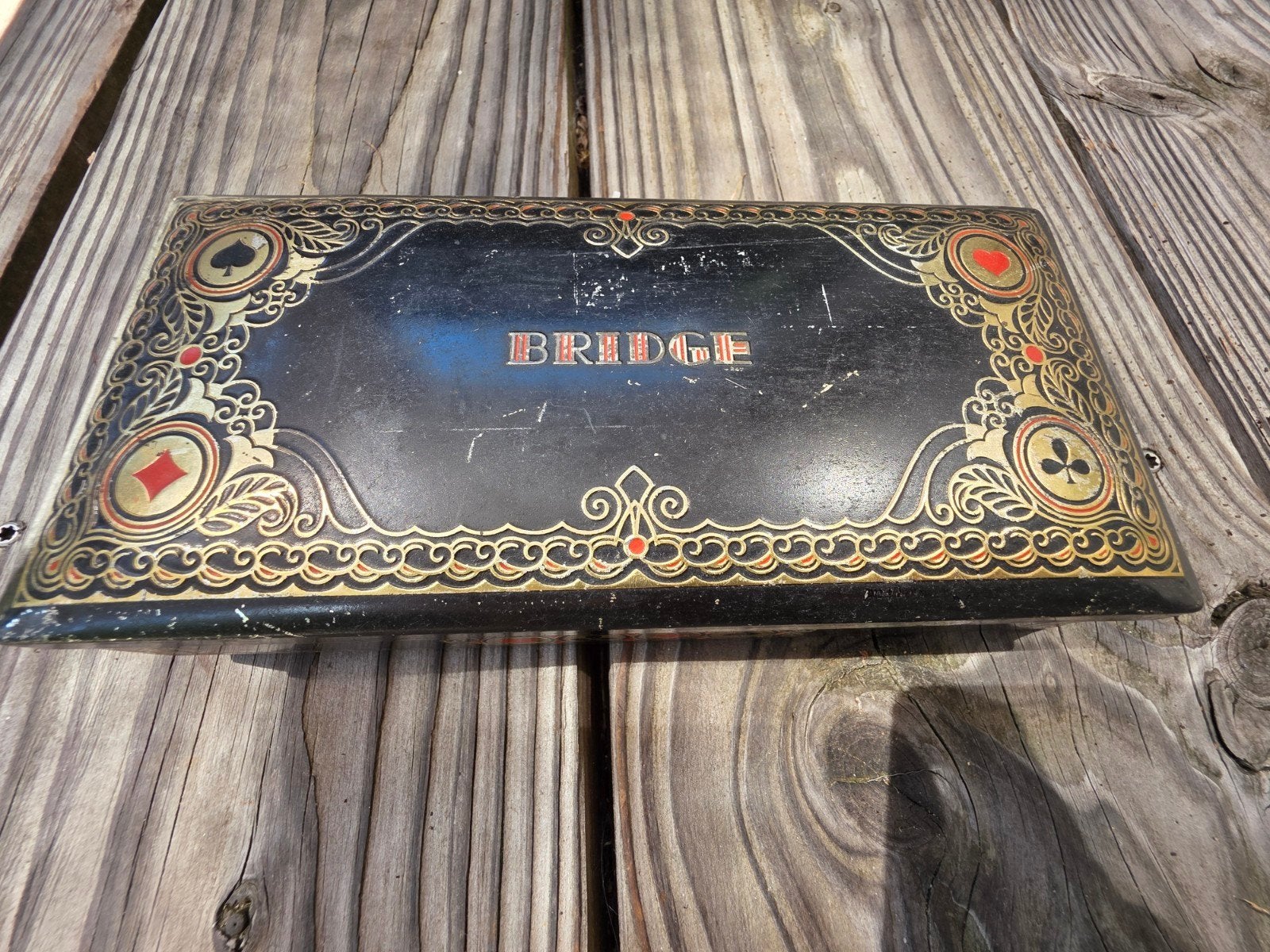 Art Deco 'Bridge' Blik – Jaren 30 van Houten, Verzamelen, Blikken, Ophalen of Verzenden, Gebruikt, Overige, Overige merken