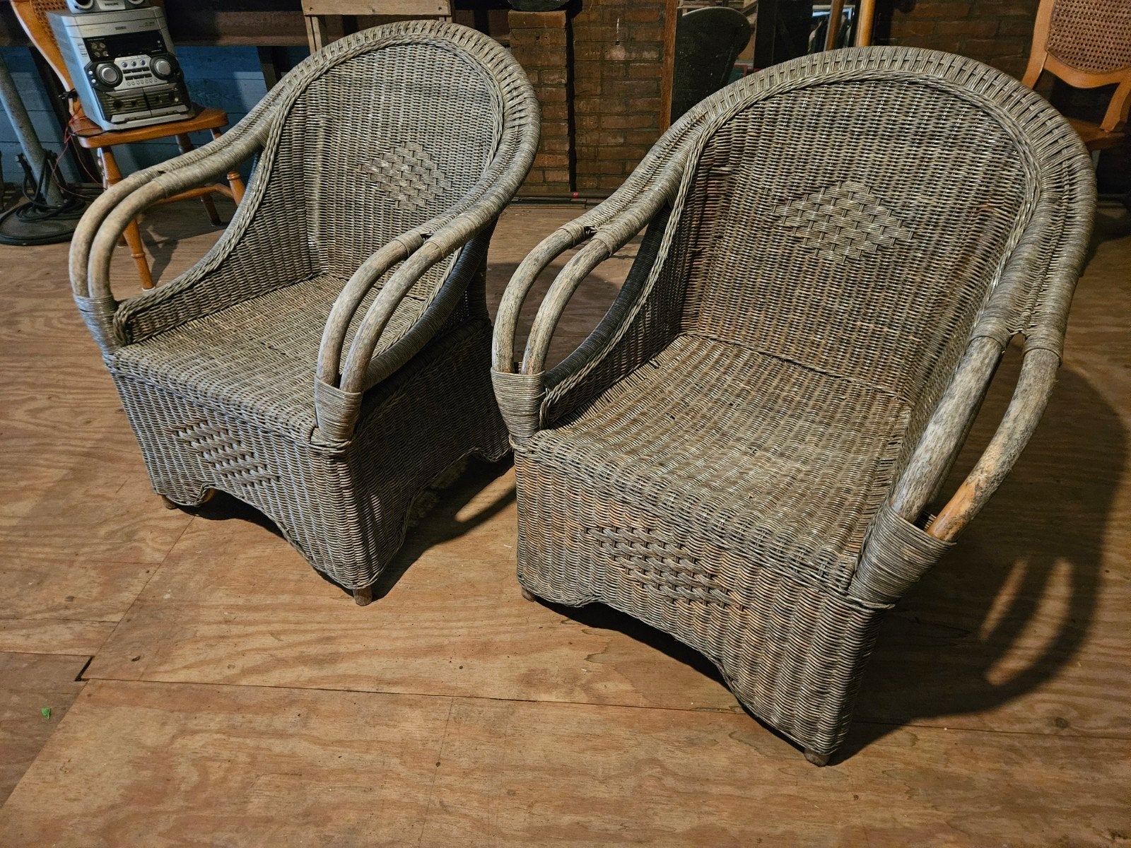 Rotan stoelen, Gebruikt, Twee, Bruin, Vintage