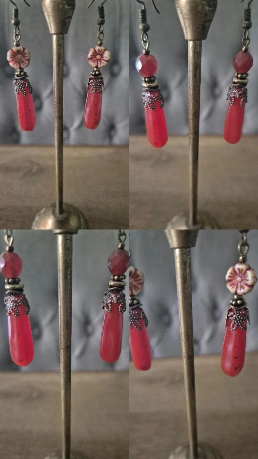 prachtige lange oorbellen, bordeau, rood, koraal, Ophalen of Verzenden, Nieuw, Rood, Glas