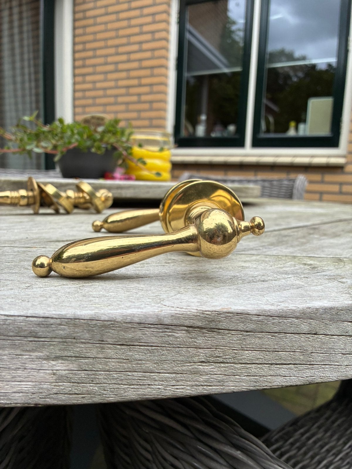 4 stuks Messing deurkrukken, Ophalen of Verzenden, Zo goed als nieuw, Chroom, Klink of Kruk