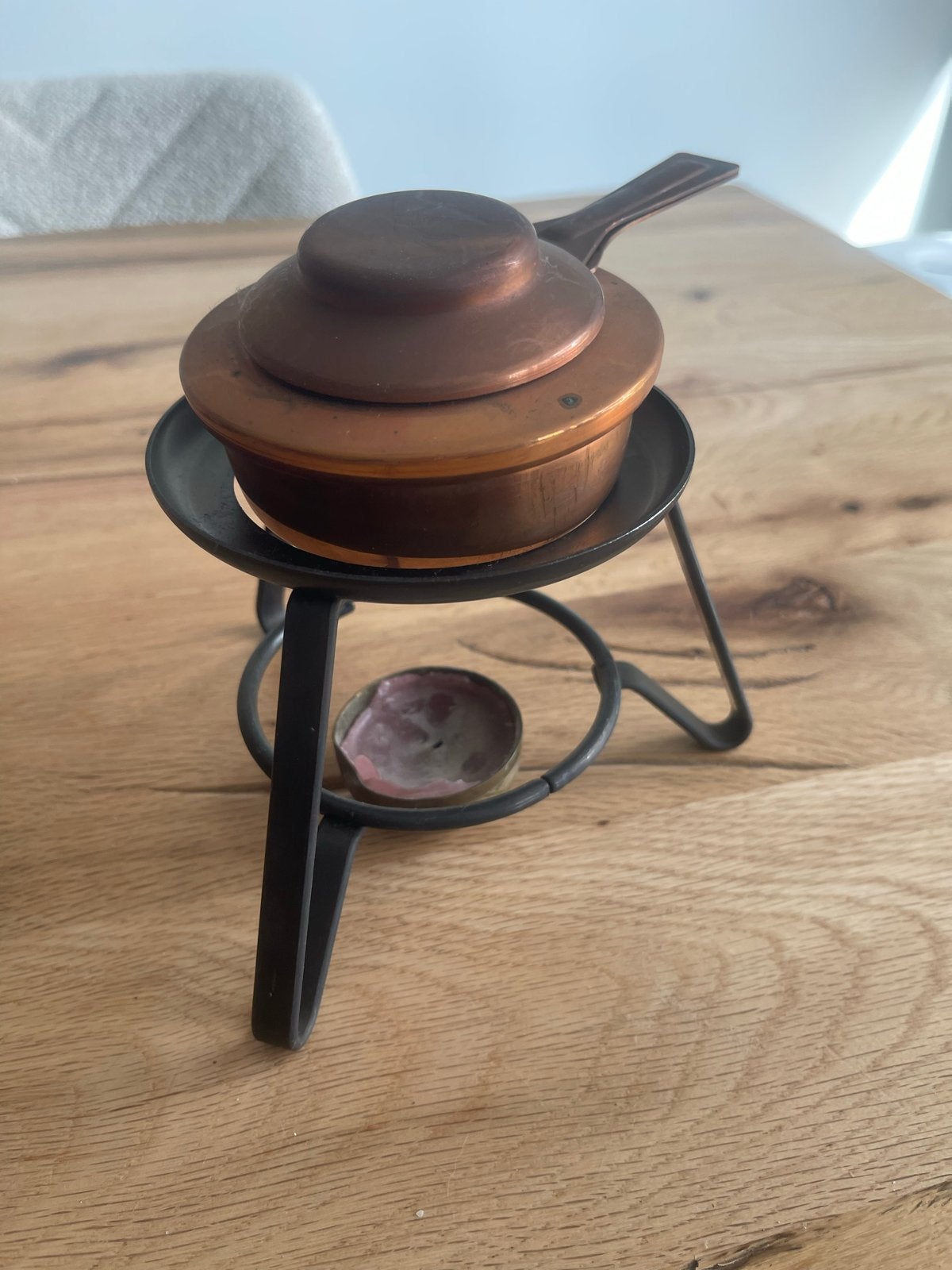 Vintage koperen miniatuur rechaud met pannetjes en brander, Ophalen of Verzenden, Koper