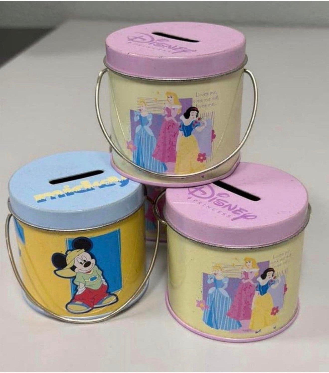 Vintage Disney Spaarpot Set Metaal – 4 Stuks Mickey Princess, Verzamelen, Strip- of Tekenfilmfiguur, P, P, P