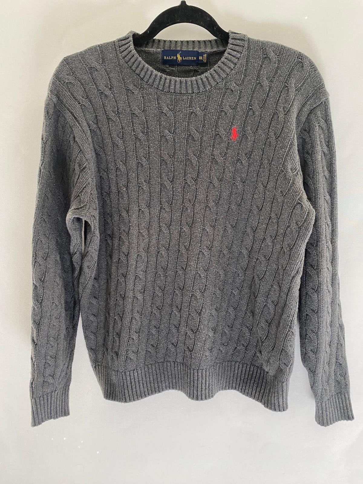 Ralph Lauren kabeltrui grijs | Labelmaat XXL (valt als M), Ophalen of Verzenden, Zo goed als nieuw, Maat 48/50 (M), Grijs