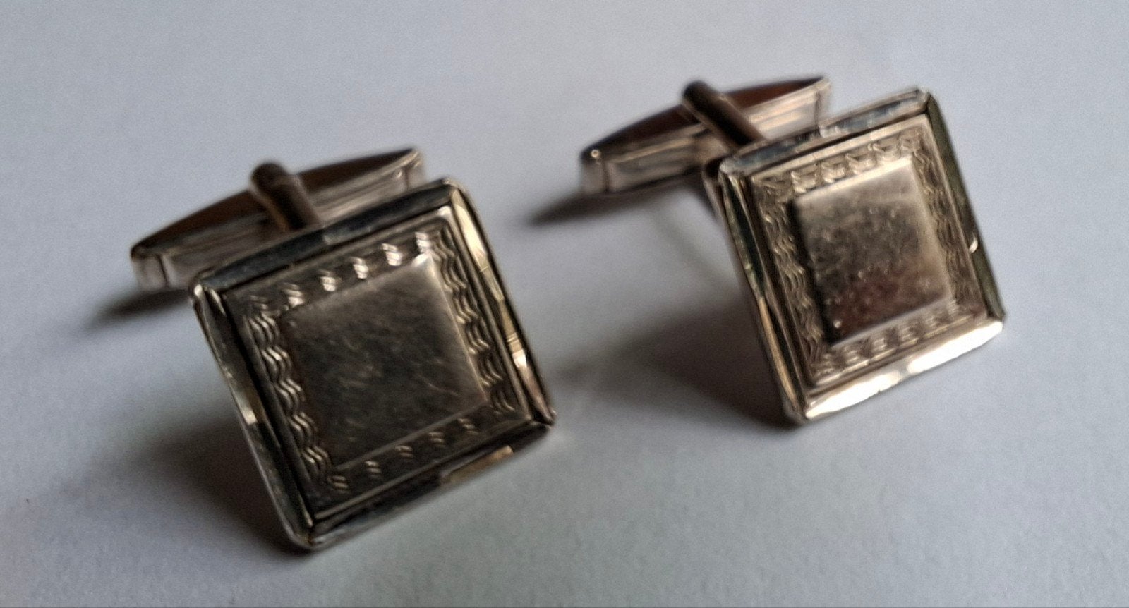 Engels Zilveren Manchetknopen - Vintage Design, Antiek en Kunst, Ophalen of Verzenden, Zilver