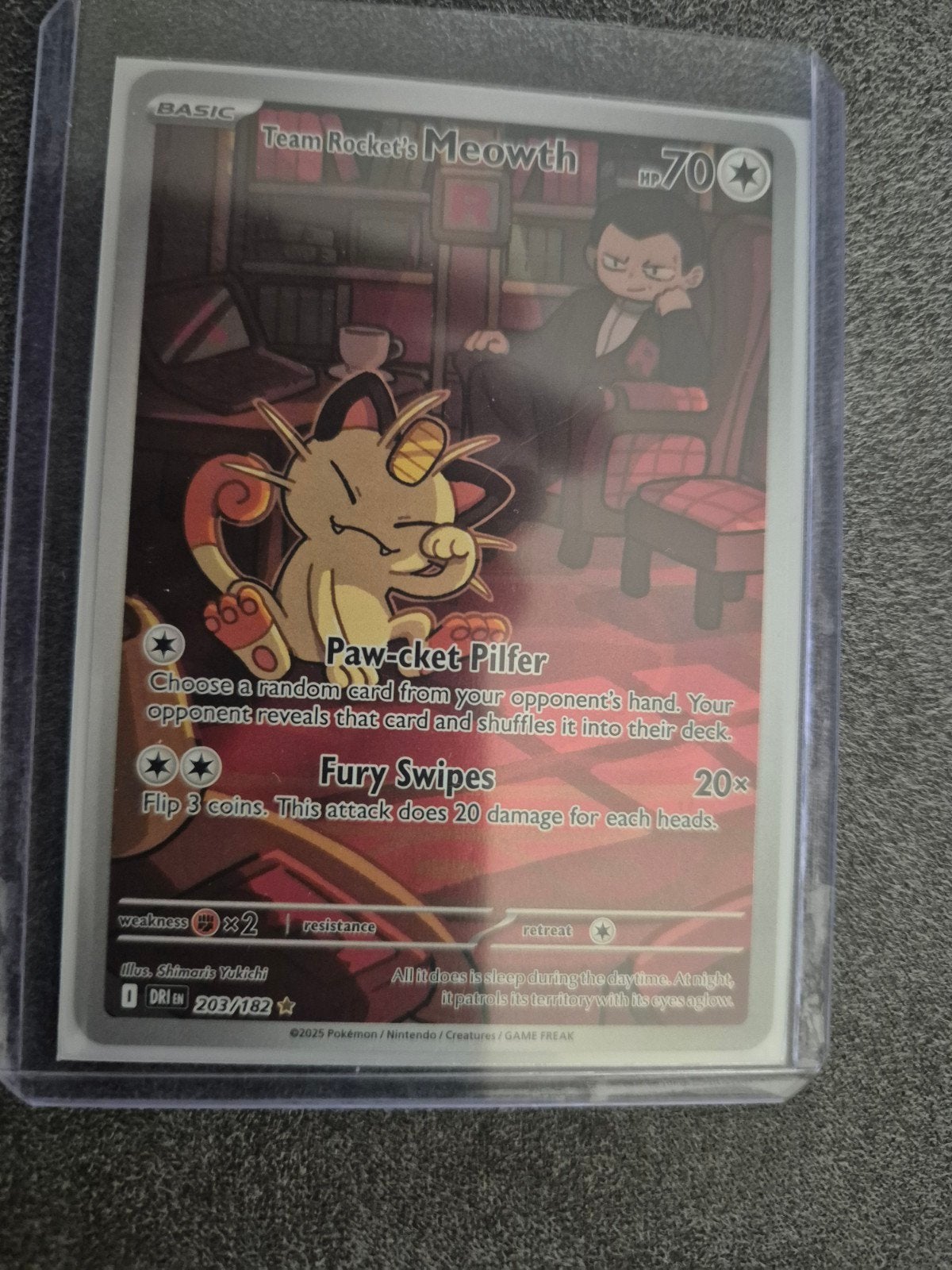 Team Rocket's Meowth Pokémon Kaart (203/182), Ophalen of Verzenden, Zo goed als nieuw, Losse kaart