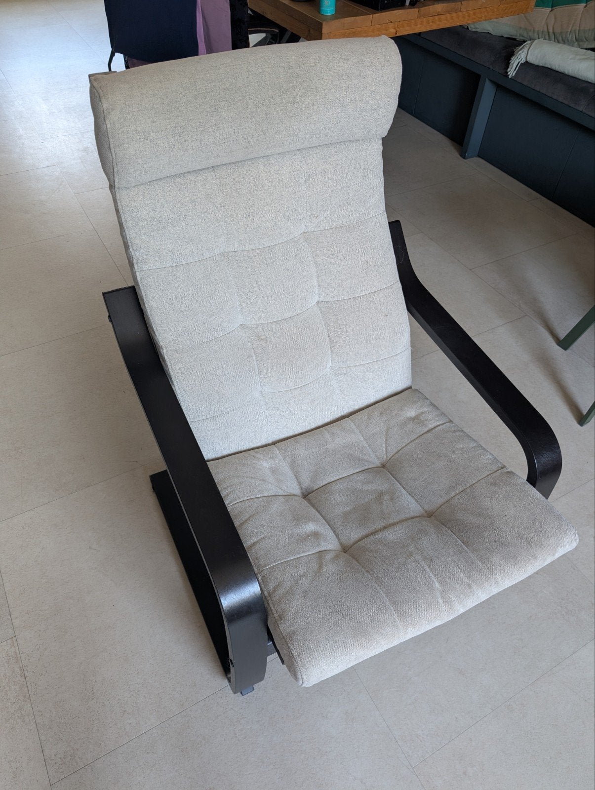 Ikea Poäng fauteuil - zwart frame, beige stof, Huis en Inrichting, Fauteuils, Ophalen, Gebruikt, 75 tot 100 cm, Stof