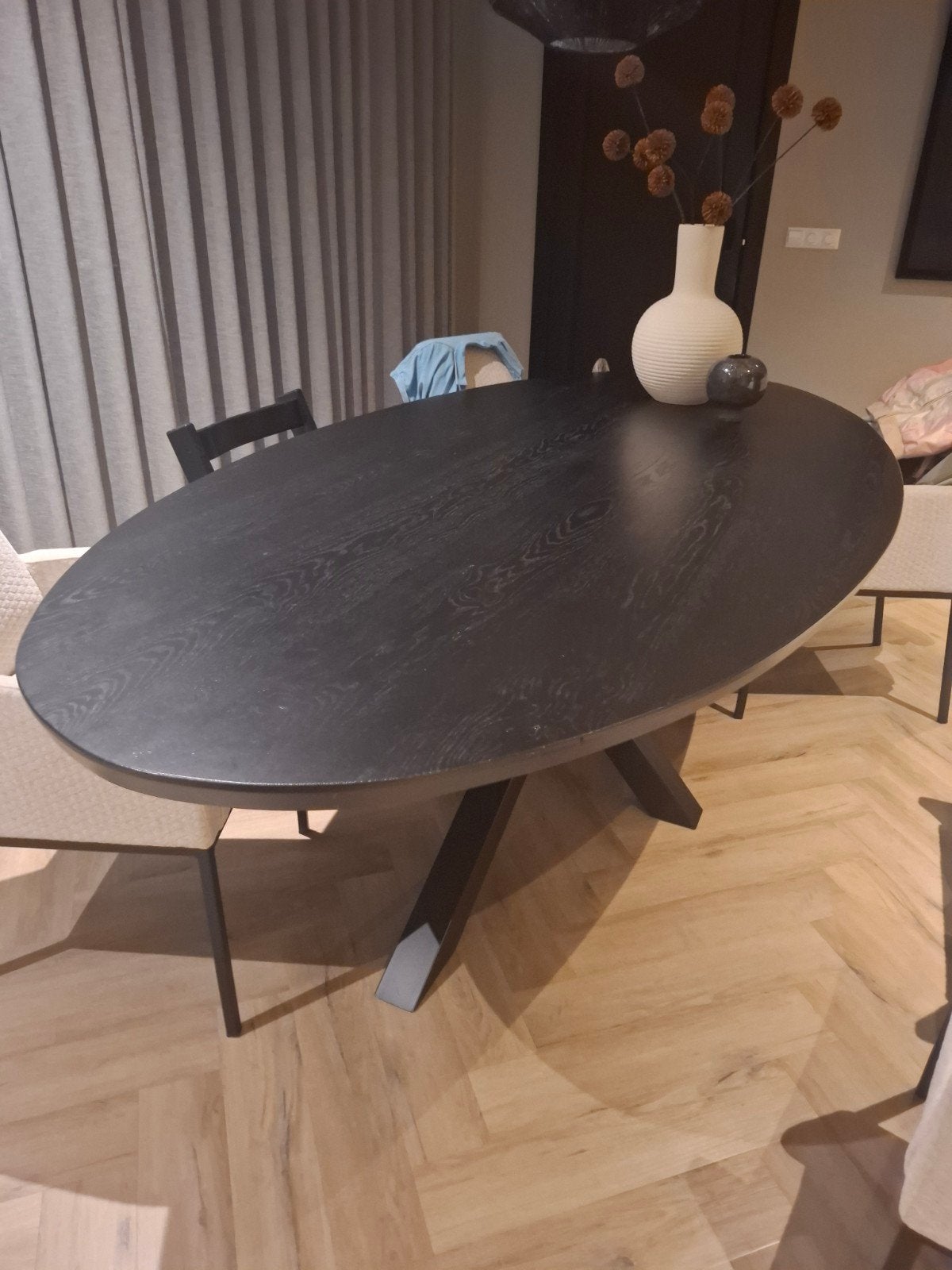 Ovale eettafel 240x120 cm - Zwart eikenhout, Ophalen, 100 tot 150 cm, Eikenhout, 200 cm of meer