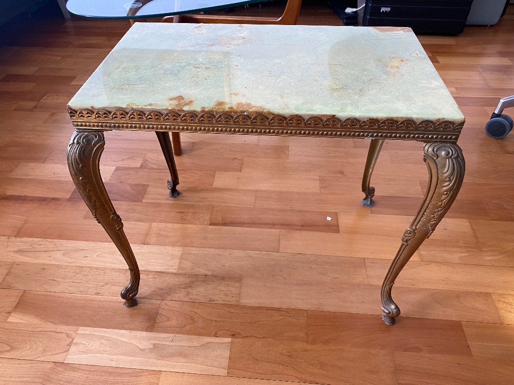 Vintage bijzettafel met onyx blad, Ophalen of Verzenden