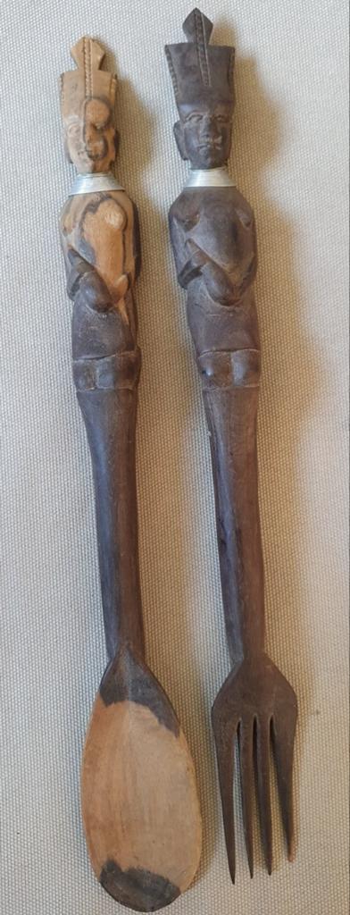 Antiek handgesneden houten Afrikaans bestek, Antiek en Kunst, Antiek | Bestek, Ophalen of Verzenden