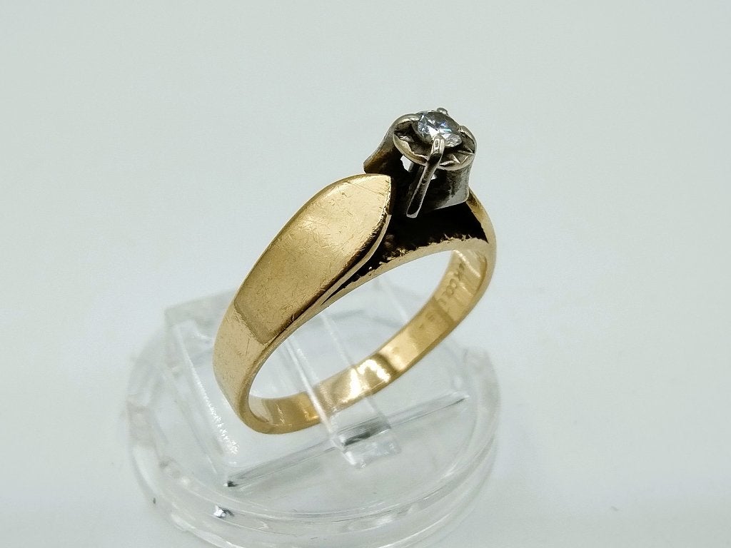 Gouden solitair ring met diamant, 0,07 ct, 17 mm, Gebruikt, Info@zilverwebsite.nl, Verzenden, 17 tot 18